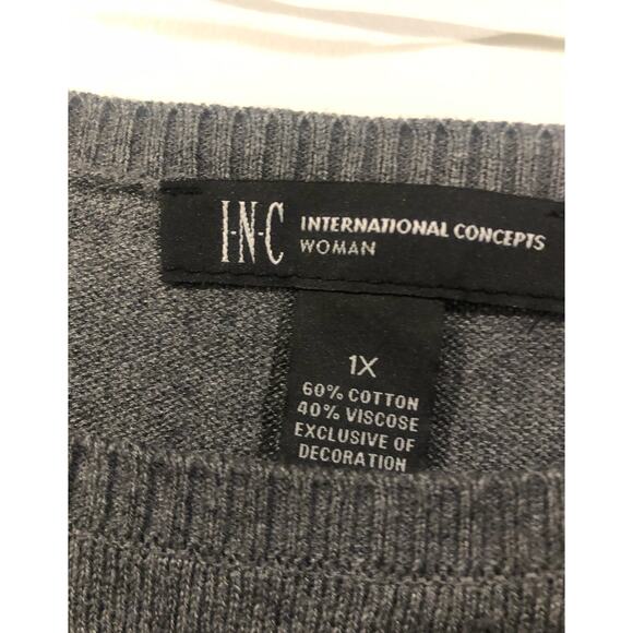 NWT INC International‎ Concepts Plus Size Macys Womens New Grey Fringe Sweater - Picture 4 of 6